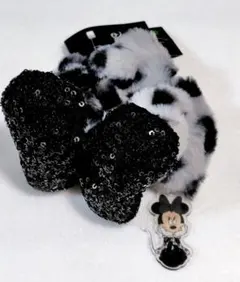 Disney　ミニーマウス　チャーム付きアニマル柄シュシュ　グレー　アベイル