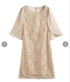 ベージュ レースドレス フレアスリーブ 大きいサイズ
