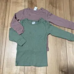 H&M 80cm オーガニックコットンリブ長袖Tシャツ 2枚セット