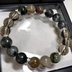 グアテマラ翡翠回紋天珠&黒翡翠&ルチルクォーツ ブレスレット 内径約