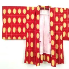 羽織 紬 洗える羽織 ウール 身丈78 裄65 赤