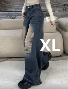 Dazy ダメージジーンズ　ワイドレッグジーンズ　ダークウォッシュ