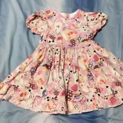 ハンドメイド　トランプうさぎ柄 半袖ワンピース ピンク系　不思議の国のアリス