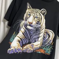 虎柄　両面プリント　Tシャツ　L アニマル　ホワイトタイガー