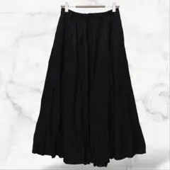 【ローリーズファーム】ロングフレアスカート 黒無地 ウエストゴム(S)Aライン