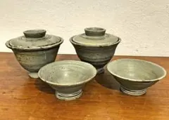 陶器製の丼と小皿　食器セット