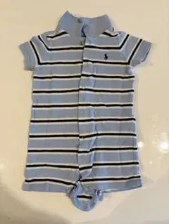 Ralph Lauren 水色 ストライプロンパース 70
