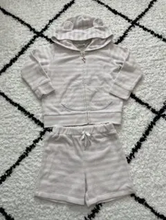 ジェラートピケ パジャマ　長袖くま耳パーカー　ショートパンツ　セットアップ