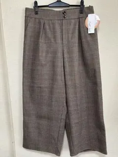 light label大きいサイズ4L茶系チェックワイドパンツ未使用♭6988
