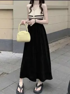shein コントラストカラーラウンドネックジップアップノースリーブドレス