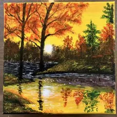 紅く染まる野山＊絵画 原画 風景画 秋 紅葉 ハイキング キレイ - メルカリ