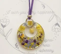 月の型 ピンクラベンダー 紫陽花花びら ドライフラワー ネックレス 