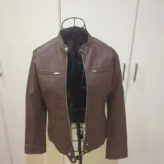 ブラウン シングルライダースジャケット