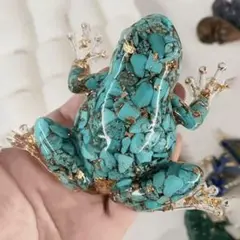 ターコイズ インテリア カエルの置物 幸運 精神安定 金箔 オルゴナイト