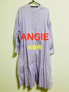 ANGIE ボリュームスリーブ バンドカラー シャツワンピース