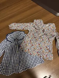 フランス購入　長袖シャツ2枚セット（花柄・チェック柄）
