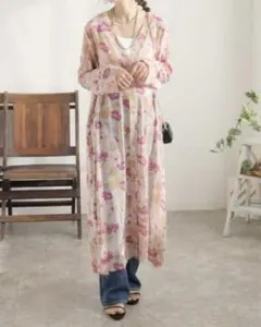 NOBLE　シアーフラワープリントワンピース　透け感　花柄　羽織りのサムネイル