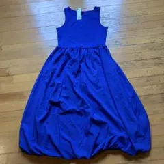 GU バブルヘムワンピース　ノースリーブ ロング L ブルー
