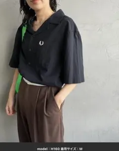 FRED PERRY オープンカラーシャツ ネイビー　Lサイズのサムネイル