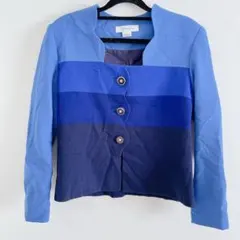 一点もの　美品✨ノーカラージャケット 青系 ストライプ