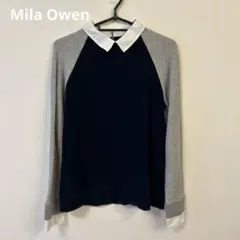 Mila Owen 襟付きトップス スウェット バイカラー ネイビー グレー