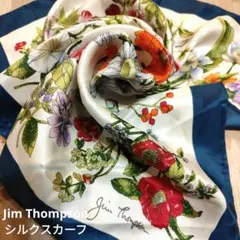 Jim Thompson ネイビー☆フラワープリント☆シルクスカーフ
