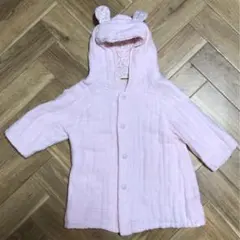 ミキハウスクマ耳フード付きアウター ピンク70-90女の子花柄コート