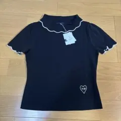 フリル襟 半袖トップス 黒　サマーニットのサムネイル
