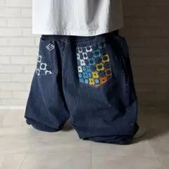 ENYCE 刺繍ロゴ 極太 オーバーサイズ デニムショーツ バギーパンツ B系 