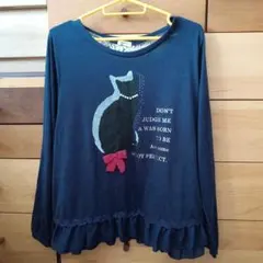 黒猫デザイン 長袖Tシャツ LL