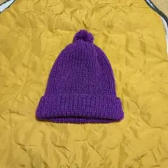 紫色のニット帽　ハンドメイド
