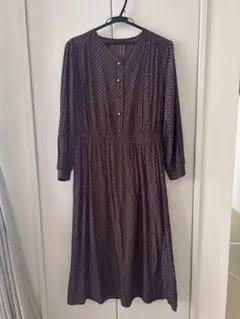 【orreforz】 ブラウン ドット柄 長袖 ワンピース