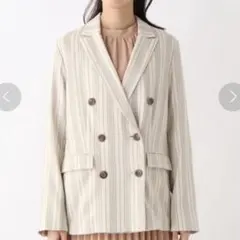 麻調ストライプ ダブルブレストジャケット