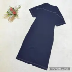 アルマデザイン 【M】 カットソーワンピース オーバーサイズ半袖Tシャツ 紺色