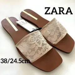 最終値下げ！ ZARA レース フラットサンダル 38 24.5cm 新品タグ付のサムネイル