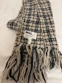 MHL. チェック柄 マフラー ウール混紡 フリンジ付き