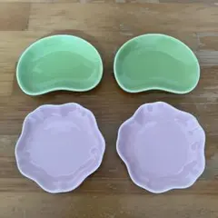 金麦　たち吉　花びら型 豆皿 ピンク グリーン 4枚セット　桜　そら豆