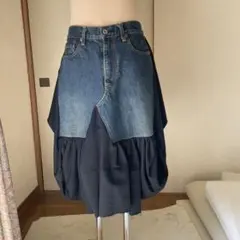 デニムと布のコンビスカートのサムネイル