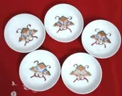 時代物 小皿 金彩 色絵　兜　祝　5枚セット　大正　昭和　レトロ　ヴィンテージ