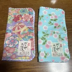 和風花柄ガーゼタオルハンカチ 24x24cm 2枚セット