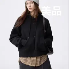 美品　GU ヘビーウェイトスウェットショートパーカー　S ブラック