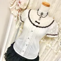 難有 Mary Magdalene チュールレースカットソー 半袖 黒 ゴム伸び 