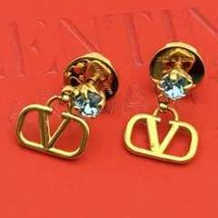 希少/美品✨VALENTINO ピアス カラーストーン ブルー ロゴ ゴールドのサムネイル