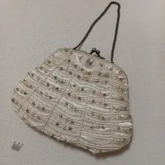 パーティーバック　ラインストーン　パール　ビーズ　がま口　ホワイト