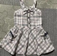 メゾピアノ チェック ワンピース スカート リボン ハート レース 130サイズ