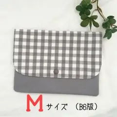 母子手帳 M お薬手帳 通帳 マルチケース ハンドメイド グレーギンガムチェック