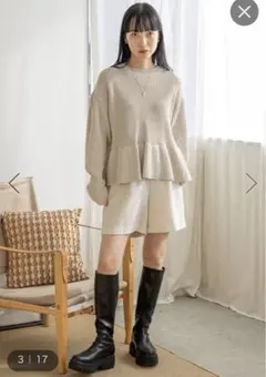 ローリーズファーム　ペプラムニット　新品　ベージュ　LOWRYS FARM