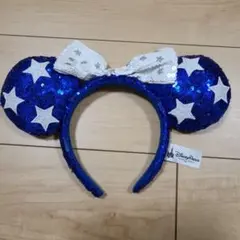 ディズニーパリ 青色 スパンコール ミニーカチューシャ