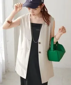 【完売品】DISCOAT テックリネンノーカラージレ ライトグレー