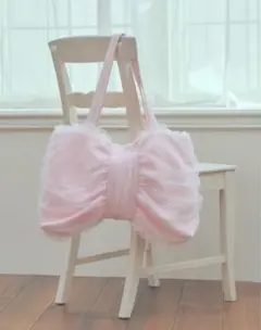 Lovely puff ribbon tote bag ピンク